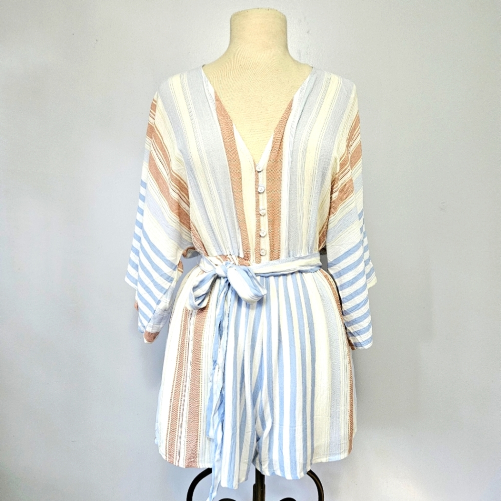 Olive Scent Stripe Three-Quarter Sleeve Romper Small NEW